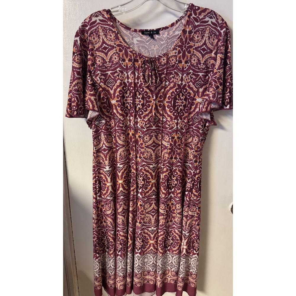 Sami & Jo Short Sleeve Midi Dress W/Burgundy And Orange Paisley‎ Print Size L